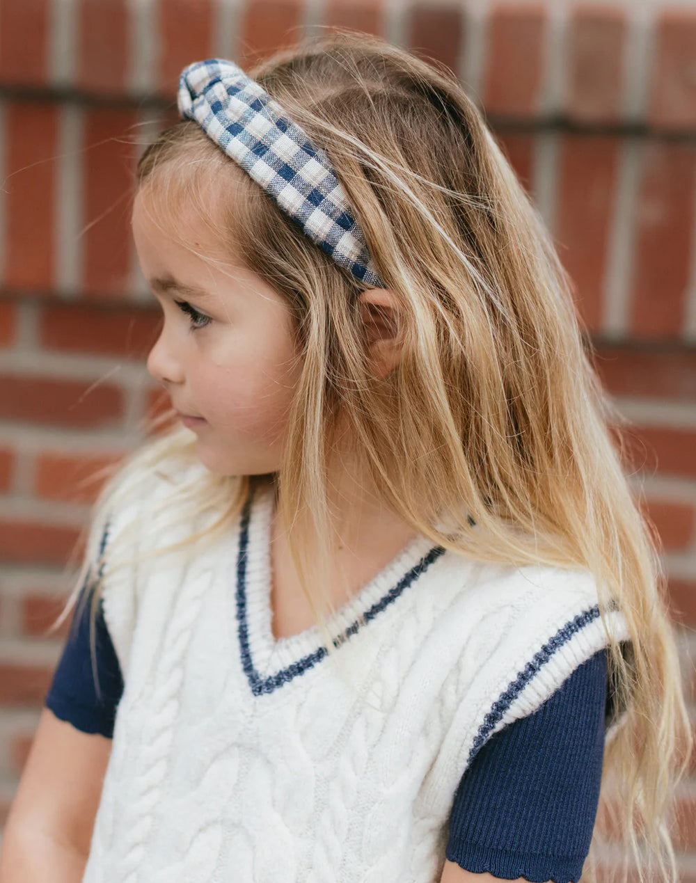 Navy check headband