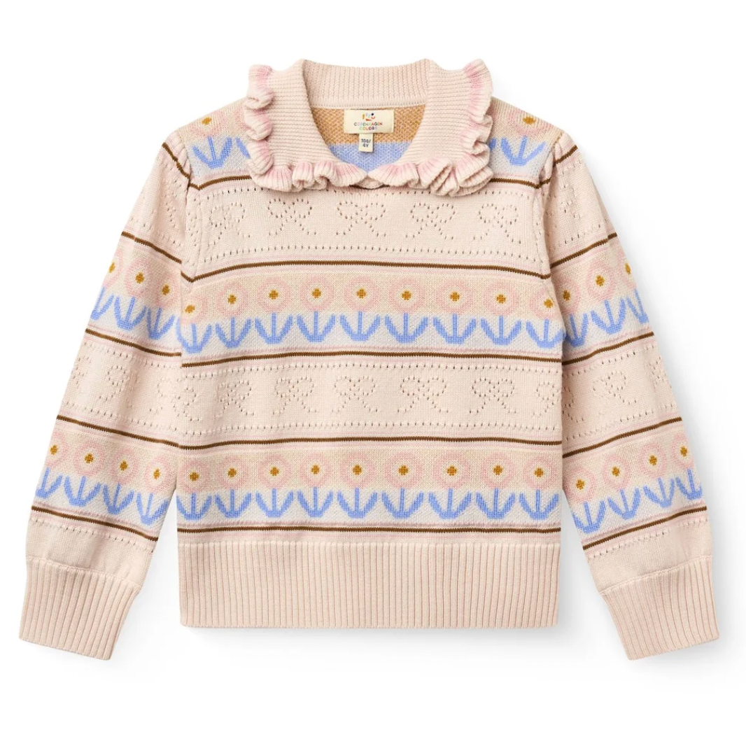 Knitted Collar Blouse with Pointelle Pattern