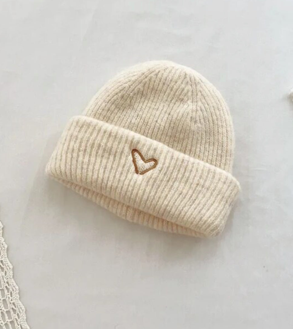 Cream Heart Beanie