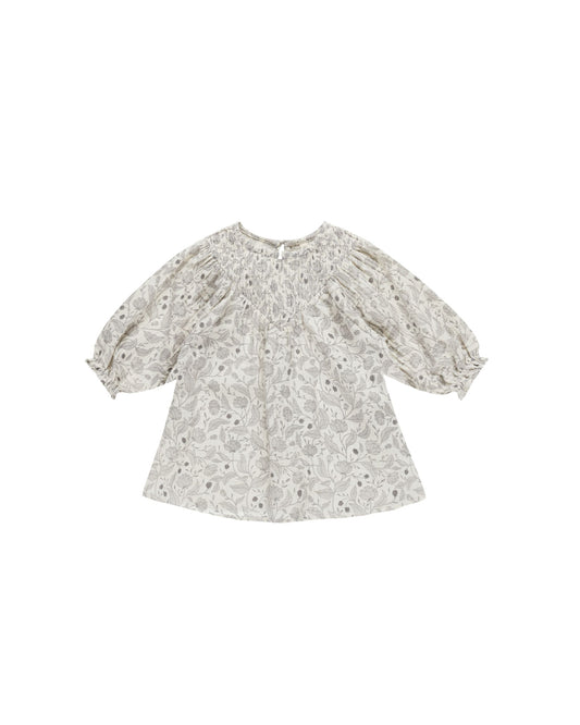 V Smocked Dress - Winter Floral