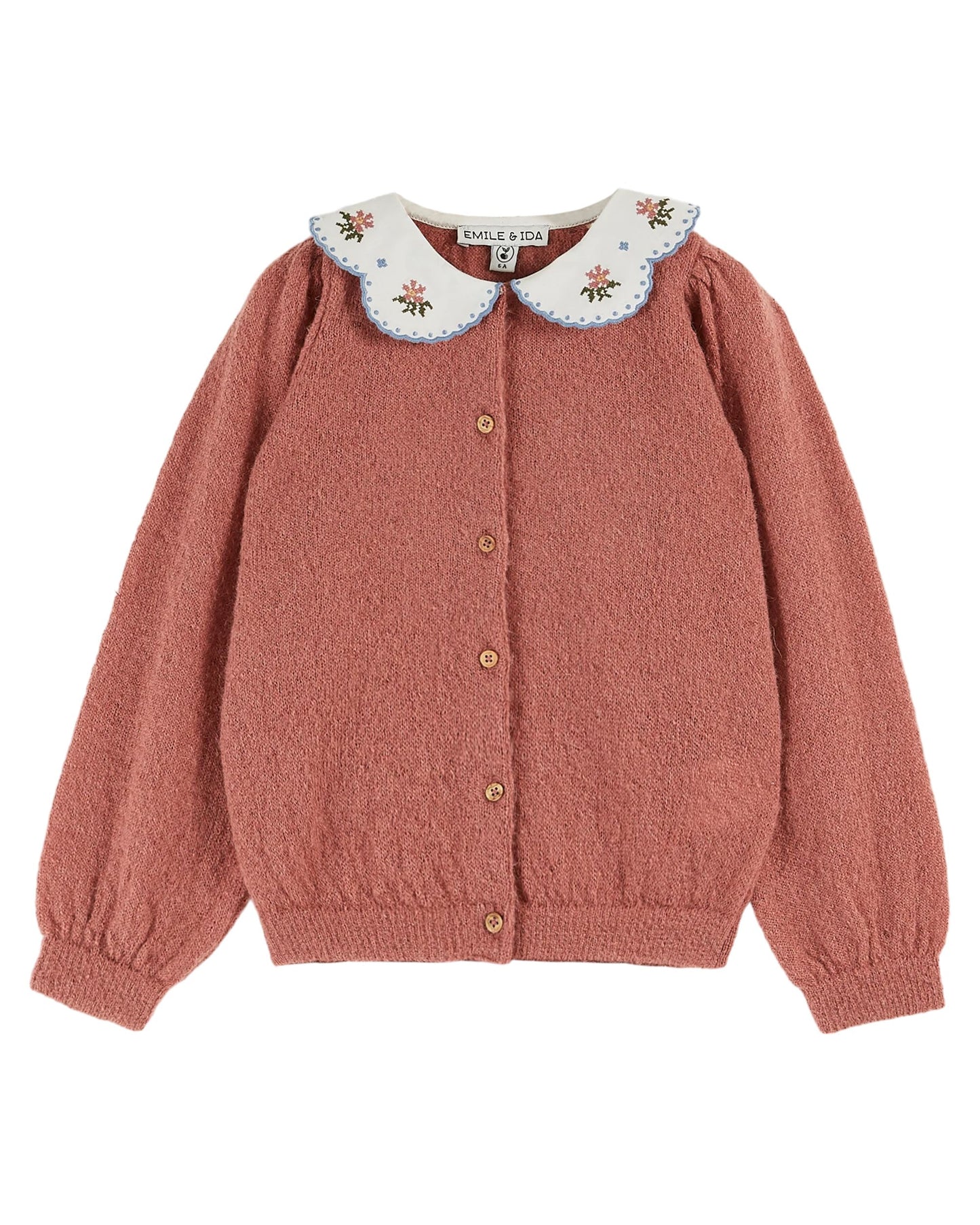 Pink Cardigan with Embroidered Collar