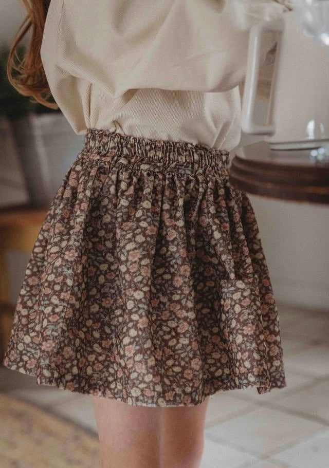 Corduroy Floral Frill Skirt