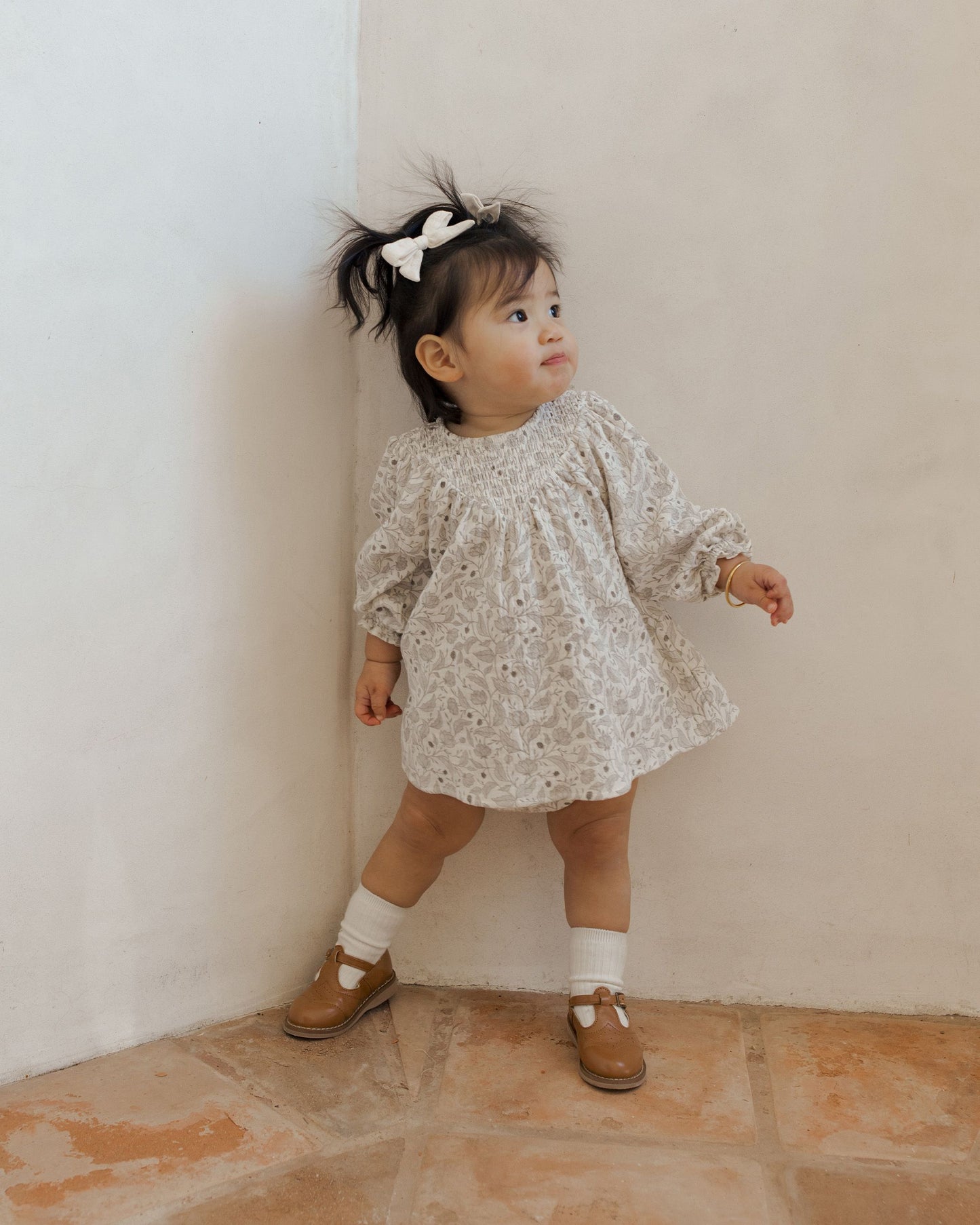 V Smocked Dress - Winter Floral