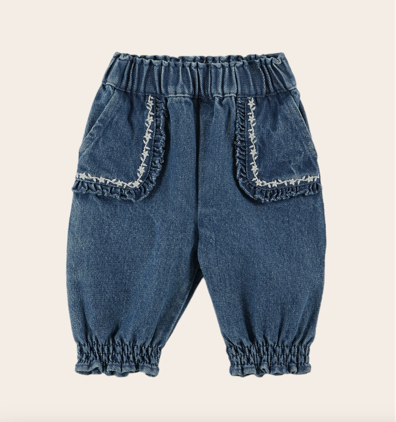 Embroidered Denim Sarouel Pants