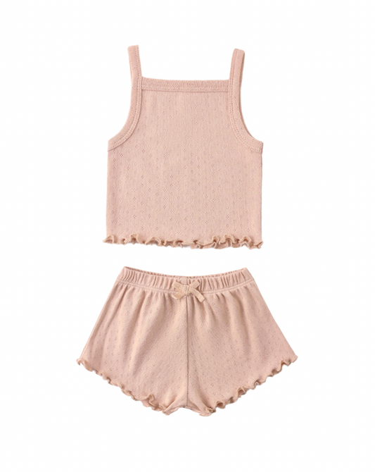 Pointelle Tank & Shortie Set - Peach