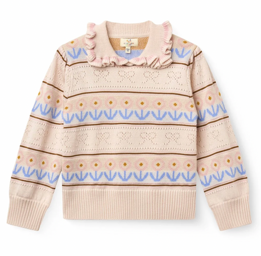 Knitted Collar Blouse with Pointelle Pattern