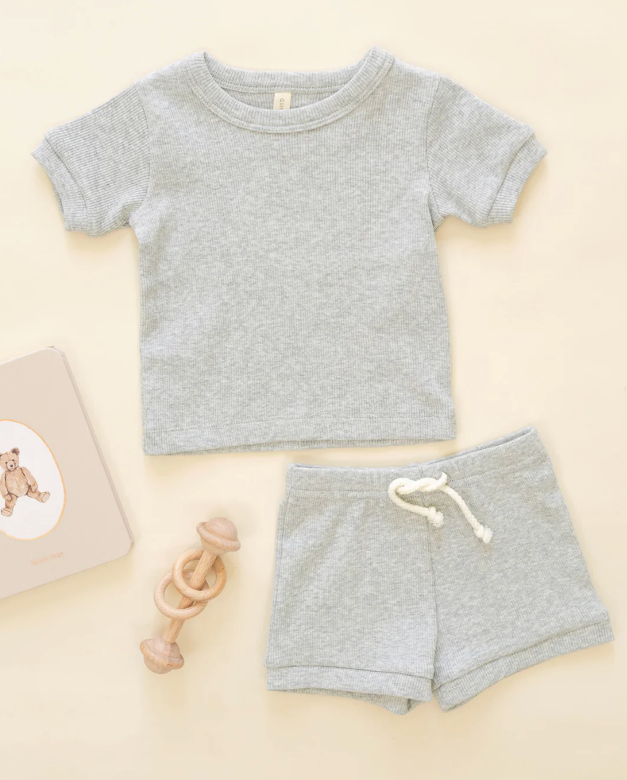 Ribbed Short Set - Dusty Blue