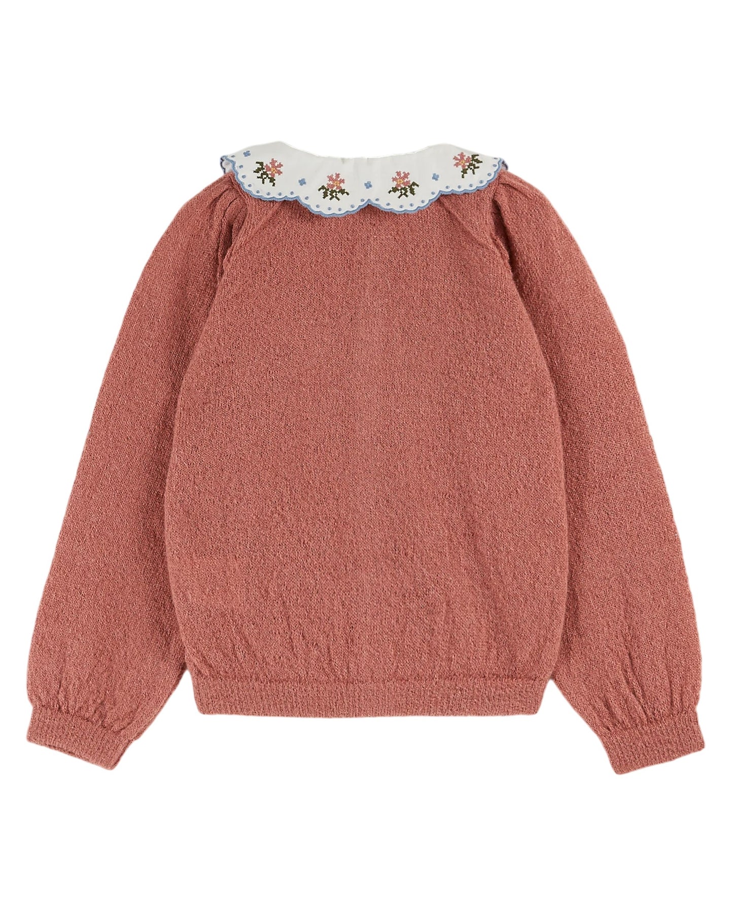 Pink Cardigan with Embroidered Collar