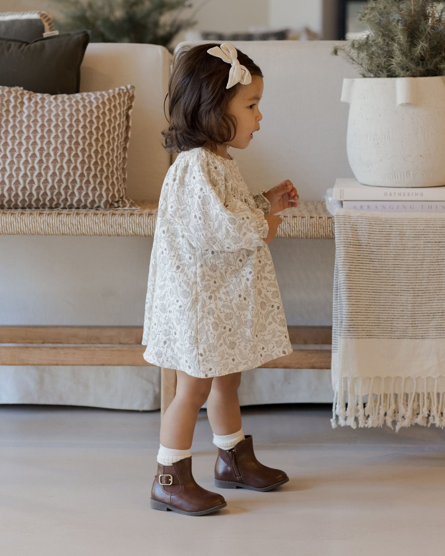 V Smocked Dress - Winter Floral